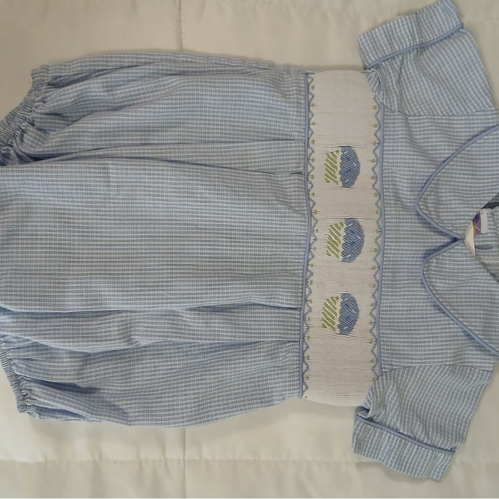 Blue birthday smock 12 months